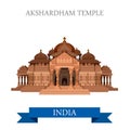 Akshardham Hindu Temple New Dehli India vector flat attraction Royalty Free Stock Photo