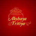 Akshaya Tritiya, Indian Religious Festival Background with line drawing of Kalasha or pot full of gold coins.