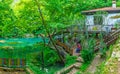 Panorama of forest lake in Kursunlu nature park, Aksu, Turkey