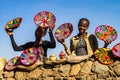 Aksum, Ethiopia - Feb 09, 2020: Ethiopian girls selling baskets in the Aksum basket market in Aksum