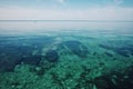 Calm flat sea shore of the caspian sea at midday