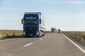 Trucks travel along the international highway Atyrau - Aktau