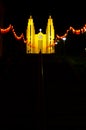 Akureyrarkirkja church at night, downtown of Akureyri