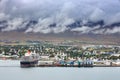 AKUREYRI, ICELAND, 27 OCTOBER 2019: Cruise ship in the harbour of Akureyri in Eyjafjordur, Iceland, Europe