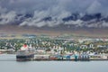 AKUREYRI, ICELAND, 27 OCTOBER 2019: Cruise ship in the harbour of Akureyri in Eyjafjordur, Iceland, Europe