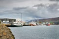 AKUREYRI, ICELAND, 27 OCTOBER 2019: Ships in the harbour of Akureyri in Eyjafjordur, Iceland, Europe