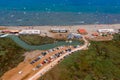 Akyaka, Mugla Province, Turkey - 06 2 2021: Akyaka Mugla Province, Ula Turkey kite surfing destination aerial view over the