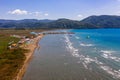 Akyaka, Mugla Province, Turkey - 06 2 2021: Akyaka Mugla Province, Ula Turkey kite surfing destination aerial view over the