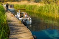 AKYAKA, MUGLA, TURKEY: Boats moored at the Azmak River in the village of Akyaka