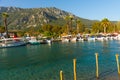 AKYAKA, MUGLA, TURKEY: Sightseeing boats for tourists on the Azmak river in the village of Akyaka.