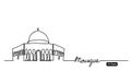 Al-Aqsa, Dome on Rock Mosque hand drawn vector outline, sketch. One, continuous line drawing contour, outline with