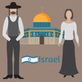 Al-Aqsa Mosque in Jerusalem, Israel. Dome of the rock. Religios architecture. Orthodox jew, man and woman.