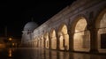 The Al-Aqsa Mosque at night, softly lit by lanterns and moonlight, a serene and contemplative mood, Sculpture, marble carving Royalty Free Stock Photo