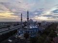 Al-azhar Center Mosque panorama view Largest Mosque in Bekasi. Ramadan and Eid Concept and noise cloud when sunset or sunrise view