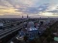 Al-azhar Center Mosque panorama view Largest Mosque in Bekasi. Ramadan and Eid Concept and noise cloud when sunset or sunrise view