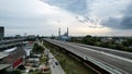 Al-azhar Center Mosque panorama view Largest Mosque in Bekasi. Ramadan and Eid Concept and noise cloud when sunset or sunrise view