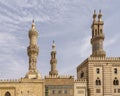 Al-Azhar University with, from left to right, minarets of the madrasa al-Aqbugha, Qaytbay, and al-Ghuri in Cairo.