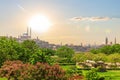 Al-Azhar Park of Cairo and view on Mosque of Muhammad Ali and Mosque-Madrasa of Sultan Hasan, Egypt Royalty Free Stock Photo