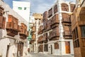 Al-Balad old town with traditional muslim houses with wooden windows and balconies, Jeddah