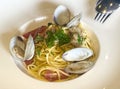 Al Dente Food Italy Authentic Italian Cuisine Restaurant Tomato Seafood Pasta Homemade Tagliolini Clams Parsley White Wine Sauce Royalty Free Stock Photo