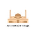 The Al-Fateh Mosque simple flat concept for tourism presentation, banner, placard or web. One of the largest mosques in the world