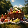 Al fresco delight Abundant picnic basket, a feast on lush greenery