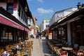 Al fresco dining tables chairs in Sarajevo main bazaar Bosnia Hercegovina