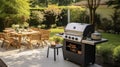 Al Fresco Elegance - Beautiful backyard with barbeque area and dining table Royalty Free Stock Photo