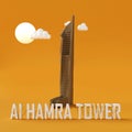 Al hamra Tower landmark, monument 3d render in yellow background