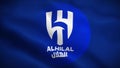 Al-Hilal Saudi Football Club logo on a waving flag in a loop animation, close up view, 4K video, Saudi Arabia Professional League