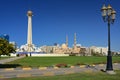 Al Ittihad Park and King Faisal mosque in Sharjah Royalty Free Stock Photo