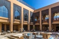 Al Jabal, Oman - Jan 22nd 2018 - The open lobby of the Anantara hotel in Al Jabal in Oman in a blue sky day.