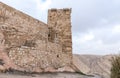 The Corner tower in the medieval fortress Ash Shubak, standing on a hill near Al Jaya city in Jordan