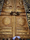 Al Kaaba golden door in Al Haram mosque - Mecca Saudi Arabia - hajj and umra Royalty Free Stock Photo