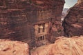 Al Khazneh - rock cut temple, the treasury in ancient Nabatean city of Petra, Jordan Royalty Free Stock Photo