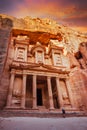 Al Khazneh - the treasury temple, ancient city of Petra, Jordan. Royalty Free Stock Photo