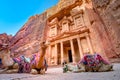 Al Khazneh - the treasury temple, ancient city of Petra, Jordan. Royalty Free Stock Photo