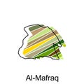 Al Mafraq on a geographical map of Jordan, Vector Design Template. Editable Stroke