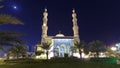 Al Noor Mosque in Sharjah at night timelapse hyperlapse. United Arab Emirates Royalty Free Stock Photo