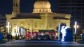 Al Noor Mosque in Sharjah at night timelapse. United Arab Emirates Royalty Free Stock Photo