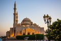 Al Noor Mosque in Sharjah at night Royalty Free Stock Photo