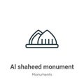 Al shaheed monument outline vector icon. Thin line black al shaheed monument icon, flat vector simple element illustration from