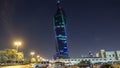 Al Tijaria Tower in Kuwait City night timelapse hyperlapse. Kuwait, Middle East