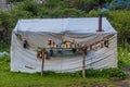 ALA KUL, KYRGYZSTAN - JULY 16, 2018: Bar in a tourist camp near Ala Kul lake in Kyrgyzst Royalty Free Stock Photo