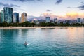 Ala Moana Beach Park in Honolulu, Hawaii at sunset Royalty Free Stock Photo