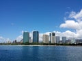 Ala Moana Beach Park with office building and condos in the back Royalty Free Stock Photo