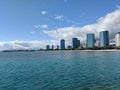 Ala Moana Beach Park with office building and condos in the background Royalty Free Stock Photo