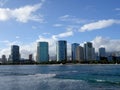 Ala Moana Beach Park with office building and condos in the background Royalty Free Stock Photo