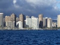 Ala Moana boat harbor and Waikiki Hotels seen from the ocean Royalty Free Stock Photo