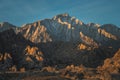 Panorama of Glowing Lone Pine Peak Sunrise, Alabama Hills, Lone Pine, California Royalty Free Stock Photo